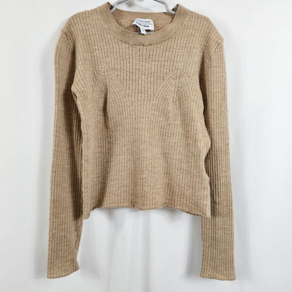& Other Stories Ribbed Crew Neck Wool Top in Beige - Size M